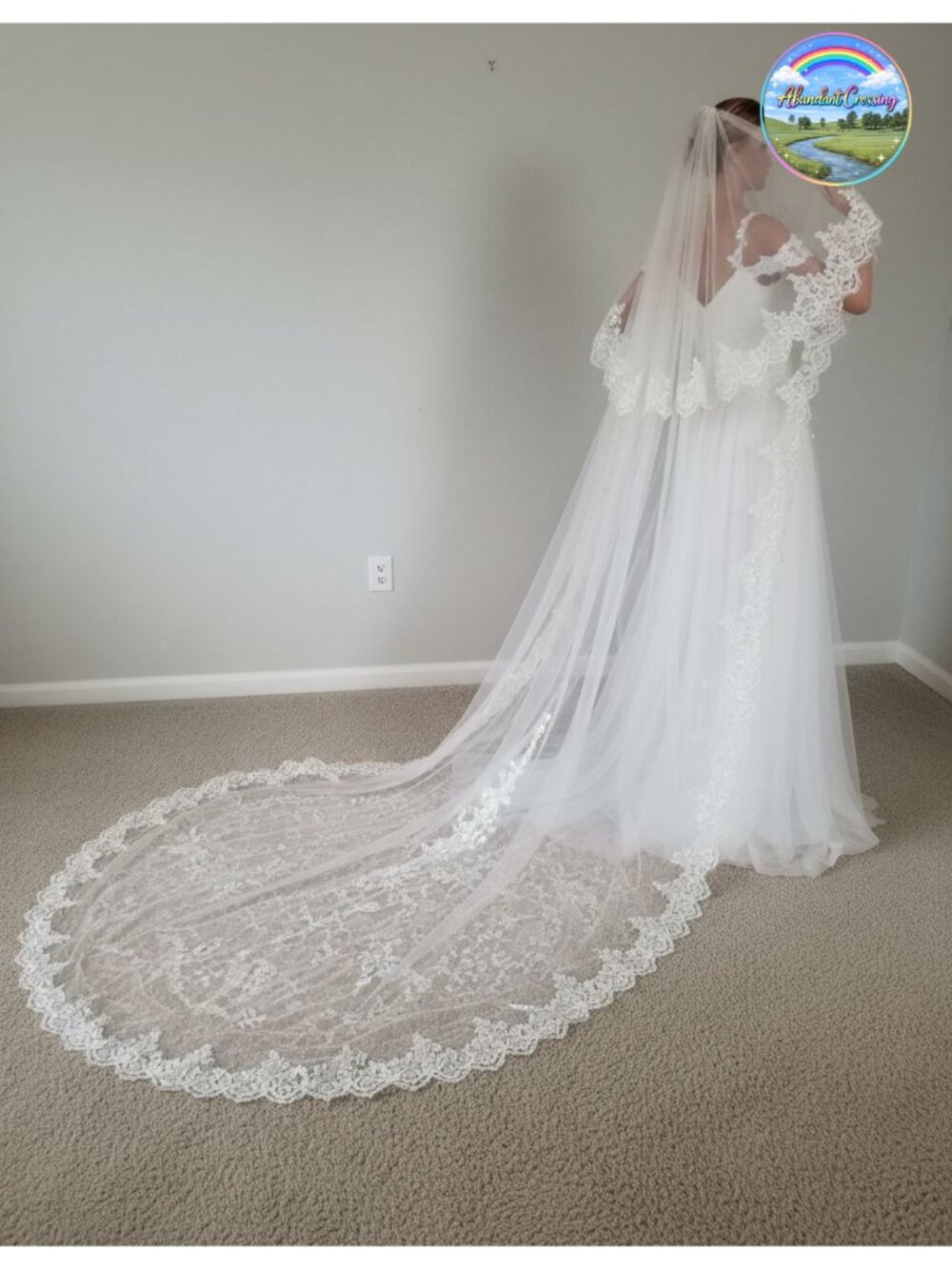 Cathedral Length 2 Tier Sequin Lace Bridal Veil with Metal Comb